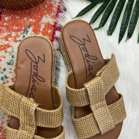 Zodiac Tan Silver Metallic Slip On Chunky Woven Boho Izzy Platform Sandal 9.5 - Picture 4 of 10
